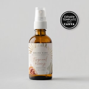 Boho Room Spray Label Canva Template, Tropical Editable Product Label Template, 2x2 3x2 DIY Label for Body Products or Room Spray - Sierra