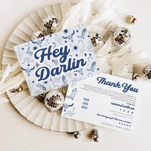Coastal Cowgirl Business Thank You Card Canva Template, Blue Western Editable Thanks For Your Purchase Packaging, Business Package Insert
