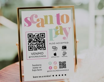Rainbow Scan to Pay Sign Template Canva QR Code Printable Payment Sign, Accepted Payments Sign, CashApp Paypal Venmo Printable Sign - Mel