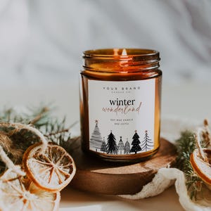 Holiday Candle Label Template, Editable Candle Label Design, Christmas Tree Candle Tin Label Template, Canva Template Candle Sticker - CL108