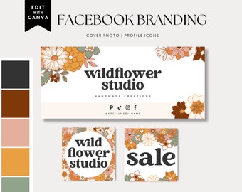 Retro Facebook Cover Template, Facebook Banner, Facebook Icon, Facebook Business Cover Image, DIY Facebook Template, Canva Template - Dani