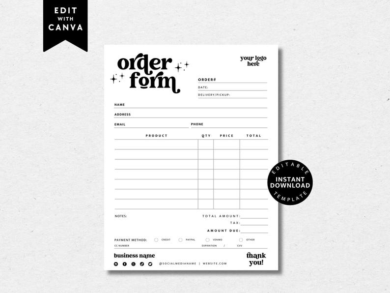 Editable Order Form Canva Template, Retro Small Business Forms ...