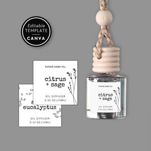 Car Diffuser Label Template Canva, Editable Product Label Template, DIY Diffuser Oil Air Freshener Label, Printable Diffuser Label - Landry