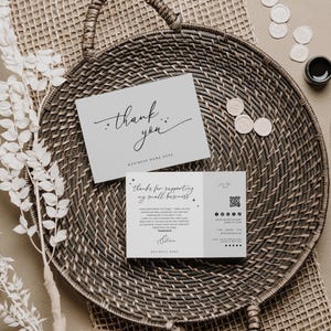 Luxe Business Thank You Card Template Canva QR Code, Printable Minimal Thanks For Purchase Editable Package Insert Business Card - Cinna
