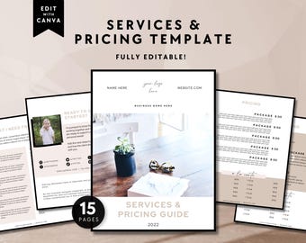 Editable Services & Pricing Guide Canva Template, Client Welcome eBook, Linesheet or Proposal Catalog