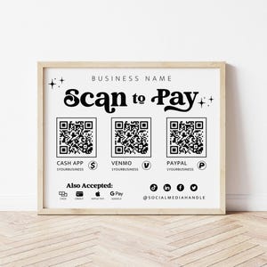 Retro Scan to Pay Sign Template, QR Code Sign, Printable Payment Sign, Accepted Payments Sign, CashApp Paypal Sign, Printable Sign - Dani