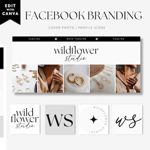 Facebook Cover Template, Facebook Banner, Facebook Icon, Modern Facebook Business Cover Image, DIY Facebook Template, Canva Template - Cinna
