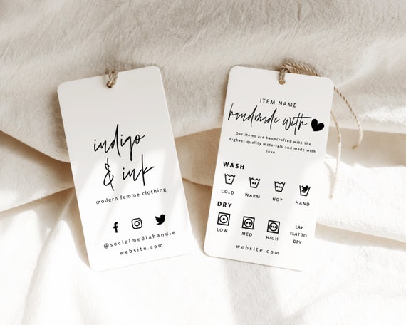Editable Clothing Hang Tags Template With Washing Instructions Custom Price  Tags & Retail Tags With Business Logo Instant Download 