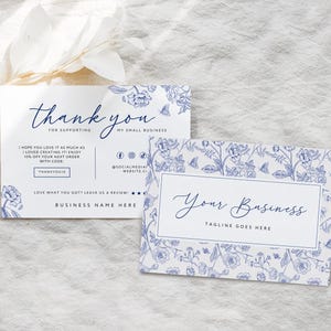 Toile Business Thank You Card Canva Template, Chinoiserie Editable Thank You, Packaging Insert, French Blue Grand Millennial Thank You