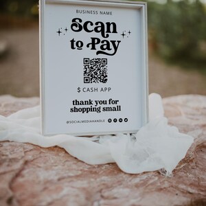 Scan-to-Pay-bord, sjabloon QR-code, afdrukbaar betalingsbord, bord geaccepteerde betalingen, CashApp Paypal-bord aanpasbare QR-code - Dani
