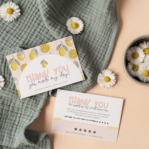 Lemon Business Thank You Card Canva Template, Editable Summertime Business Thank You Card, Printable Package Insert, Citrus Thank You Card