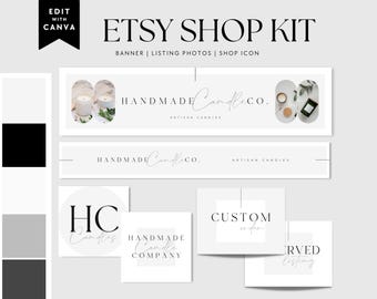 Modern Etsy Shop Graphic Bundle Kit, Etsy Banner Template, DIY Etsy Store Branding, Editable Etsy Store Banner,  Etsy Store Slider - Casey