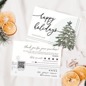 Boho Christmas Business Thank You Card Canva Template, Holiday Printable Thanks For Your Purchase, Watercolor Christmas Card Printable QR