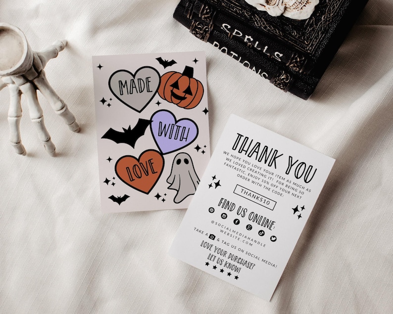 Cute Halloween Business Thank You Card Template, Editable Small ...