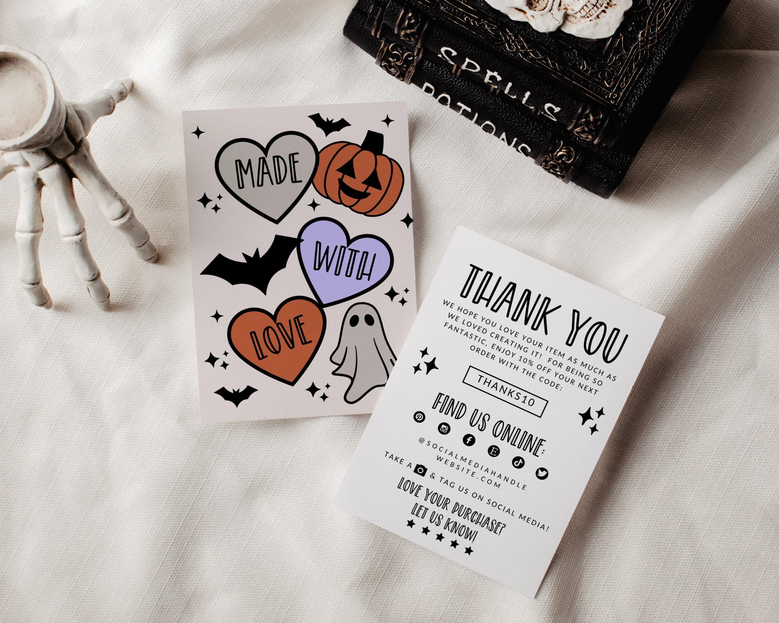 Cute Halloween Business Thank You Card Template, Editable Small ...
