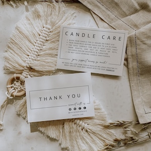 Kaartsjabloon Candle Care Bewerkbare bedankkaart voor kleine bedrijven Afdrukbaar Bedankt voor je aankoop Kaartsjabloon Pakketinsteekkaart - april