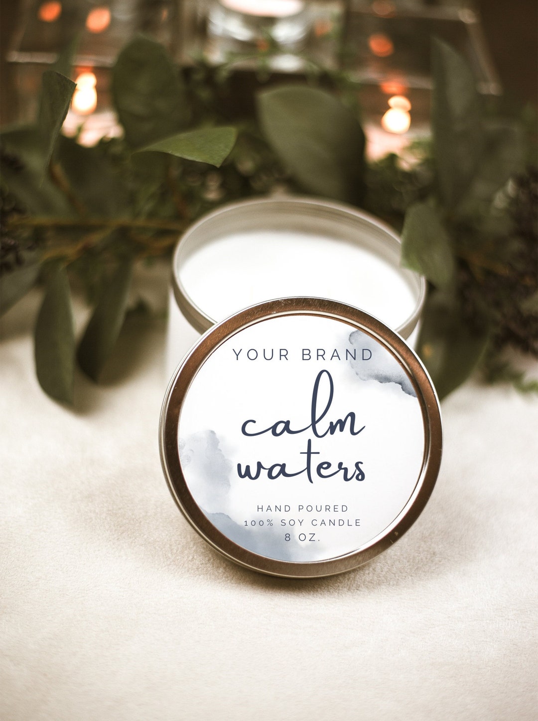Editable Candle Label Template, Personalised Wrap Around & Circular Pr