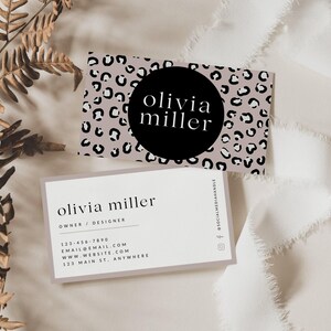 Plantilla de tarjeta de presentación de leopardo, diseño imprimible, tarjeta de presentación DIY, marca comercial, plantilla digital editable de Canva - Maeve