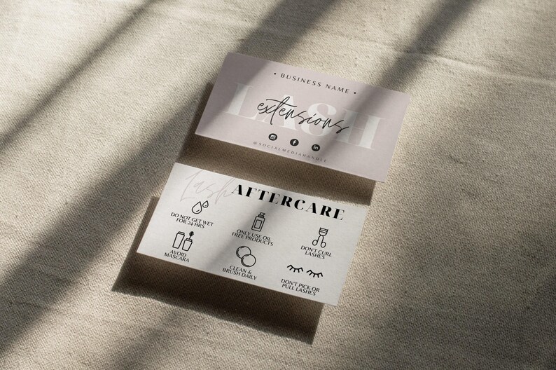 Modern Lash Aftercare Card Template, Lash Business Card, Editable Lash Extension Card, Small Business Care Card, Eyelash Care Card "Emory" image 2