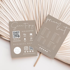 Printable Price List & Payment Sign, QR Code Sign Template, Editable Scan to Pay Sign, Accepted Payments Sign Canva, Instant Download Stella