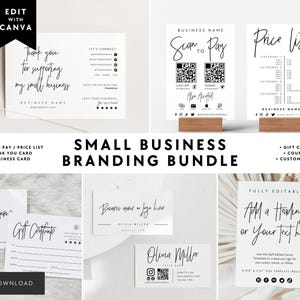 Small Business Branding Bundle Canva Template - Business Card, Scan to Pay Price List, Thank You Card Gift Certificate, Referral Card | Dusk
