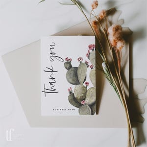 Boho Cactus Business Dankeschön-Karte bearbeitbar, Wüste druckbar Danke für Ihre Kaufkarte, kleine Business-Paketbeilage Mailer Postkarte