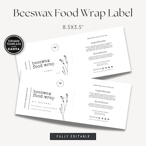 Printable Beeswax Food Wrap Label Canva Template, Editable Food Wrap Packaging, Bees Wax Wrap Band Label, Belly Band, Wrap Around - Landry