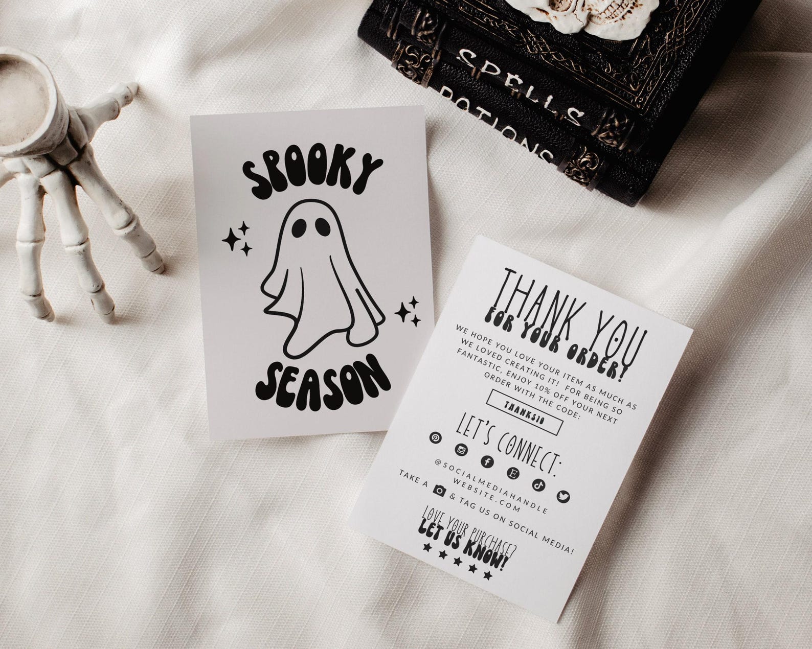 Retro Halloween Business Thank You Card Template, Editable Small ...