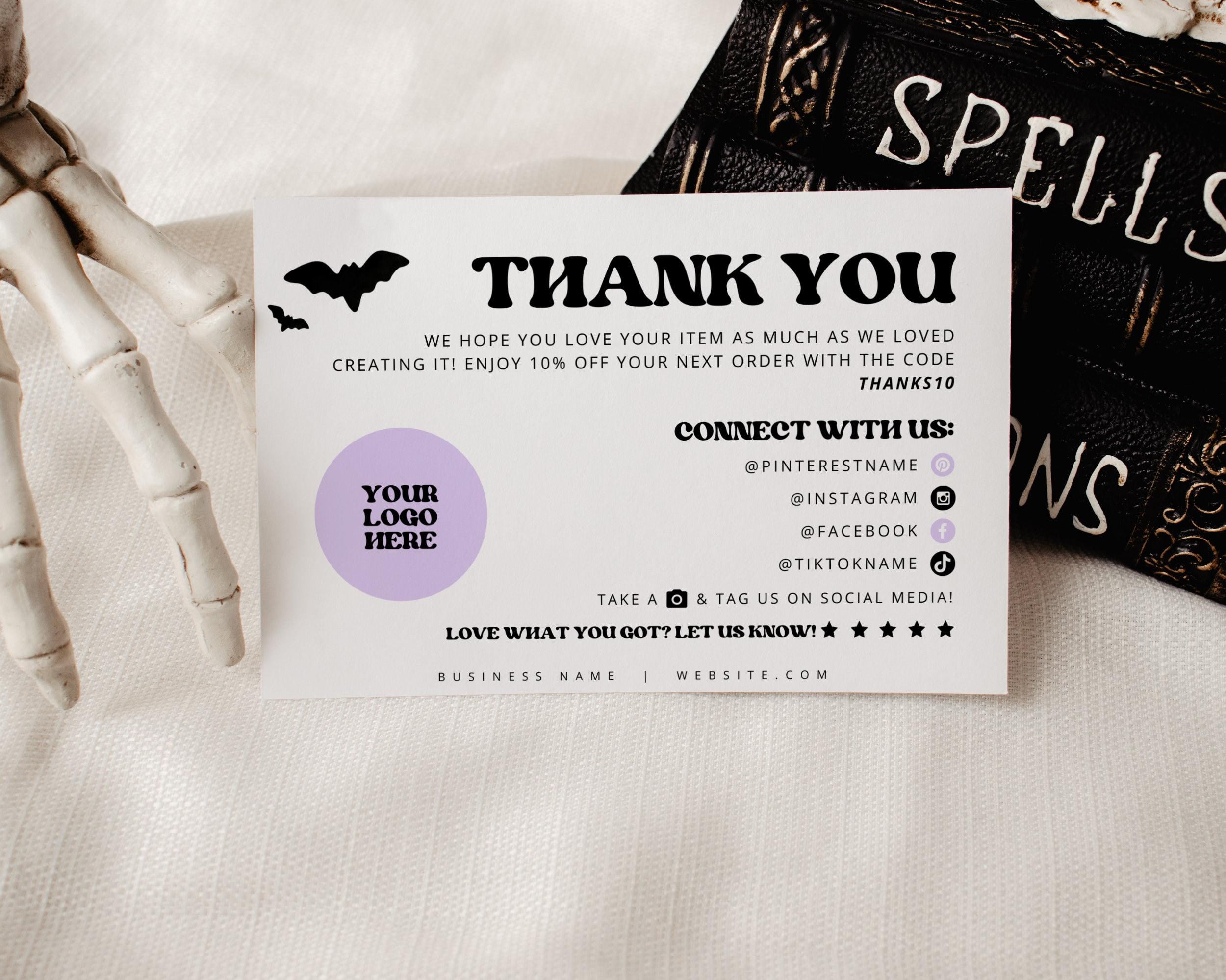 Retro Halloween Business Thank You Card Template, Editable Small ...