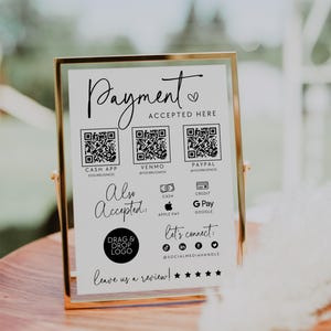 Modern QR Code Scan to Pay Sign Template Canva Printable Payment Sign, Accepted Payments, CashApp Paypal Venmo Sign, Printable Sign - Rylee