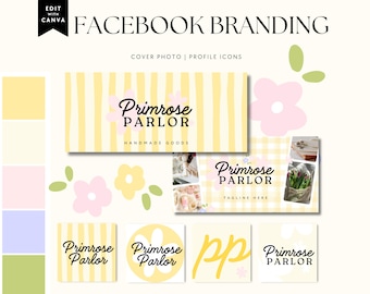 Preppy Cottagecore Facebook Cover Canva Template, Girly Facebook Branding - Yara
