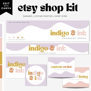 Retro Etsy Banner Canva Template, 90s Etsy Store Branding, Editable Rainbow Shop Banner, Etsy Website Banner, Retro Etsy Store Cover - Sunny