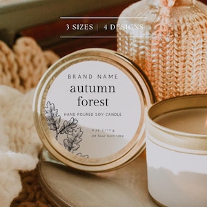 Fall Round Candle Label Canva Template, Editable Autumn Candle Label, Pre designed Modern Circle Candle Tin Label, Instant Download - Jamie