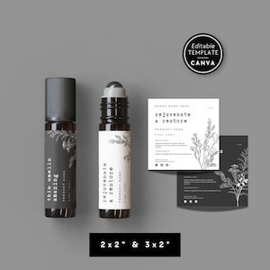 Rustic Essential Oil Label Template, Roller Bottle Label Editable, Oil Roller Labels 10ml 2x2&quot; Minimal Roll On Label Template Canva - MX10