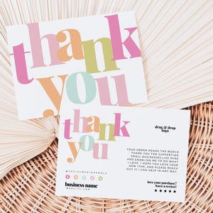 Rainbow Spring Business Thank You Card Canva Template, Colorful Editable Thank You Card, Package Insert Card, Pastel Rainbow Add Logo - Mel
