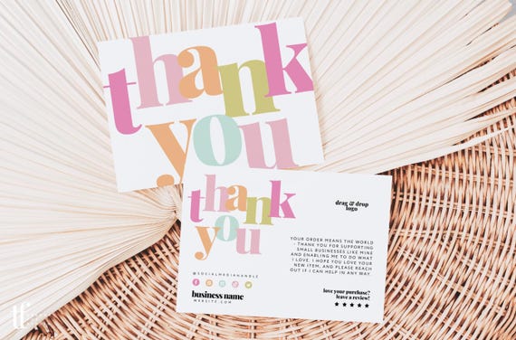Rainbow Spring Business Thank You Card Canva Template, Colorful Editable Thank You Card, Package Insert Card, Pastel Rainbow Add Logo - Mel