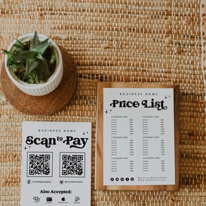 Retro Scan to Pay Sign & Price List Template, QR Code Sign, Printable Payment Sign, Accepted Payments Sign, Pricing Sheet, Price Guide- Dani