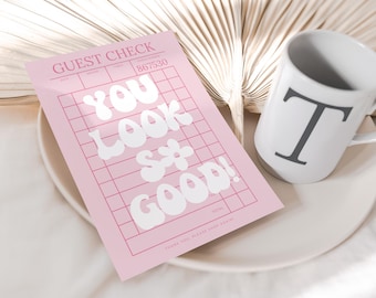 Guest Check Business Thank You Card Canva Template, Editable Trendy Customer Thank You Business Packaging, DIY Cute Fun Thank You Insert
