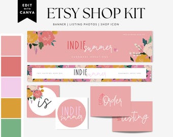 Floral Etsy Shop Banner Template Canva, Etsy Store Branding, Editable Etsy Banner, Website Banner, Cute Boho Shop Cover Icons Photos - Cora