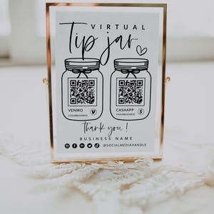 Druckbares Virtuelles Trinkglas Venmo Zahlungsschild, QR-Code-Schildvorlage, bearbeitbare Tipps akzeptiert Zeichen Canva Vorlage, Sofortiger Download - Gwen Bild 2