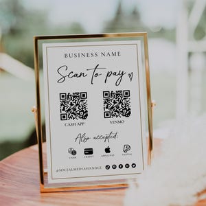 Printable Payment Sign QR Code Sign Canva Template, Scan to Pay Sign, Accepted Payments Sign, CashApp Paypal Sign Customizable QR Code Evie