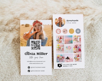 Retro Instagram Style Business Card Template Canva, QR Code Printable Rainbow Business Card, DIY Editable Social Media Card with Photos Dani