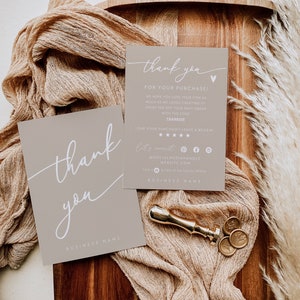 EDITABLE Business Thank You Card Canva Template, Printable Thanks For Your Purchase Card, Neutral BohoPackage Insert Mailer Postcard - Cinna