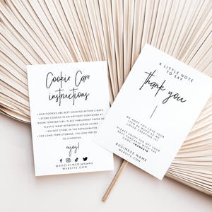 Minimal Cookie Care Card Template, Cake Instructions Card, Editable Thank You Card, Bakery Business Package Insert Card Printable - Dusk