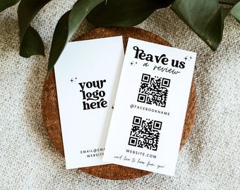 QR Code Leave Us A Review Us Business Card Canva Template, DIY Google Facebook Scannable Business Thank You Card 2x3.5" Like & Connect -Dani