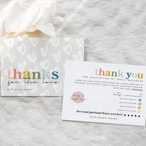 Bearbeitbare kleine Business-Dankeschön-Kartenvorlage, druckbare bearbeitbare Dankeschön-Einlage, Regenbogenherzen Dankeschön Business, Canva-Vorlage - Una