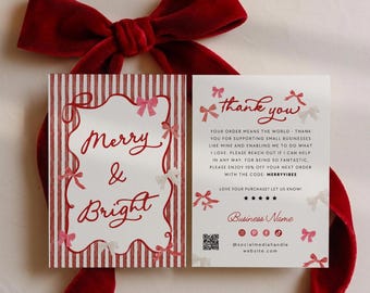 Romantic Christmas Thank You Canva Template, Editable Vintage Coquette Customer Order Insert Card