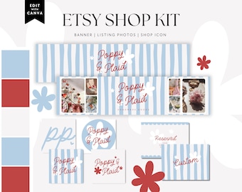 Preppy Vintage Etsy Shop Canva Template, Cottagecore Etsy Branding - Margot