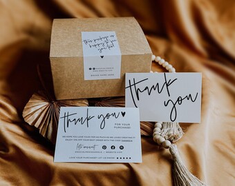 Box Label & Matching Thank You Card Template Bundle, DIY Business Thank You, Editable Packaging Label Order Packaging Stickers Canva "Skye"