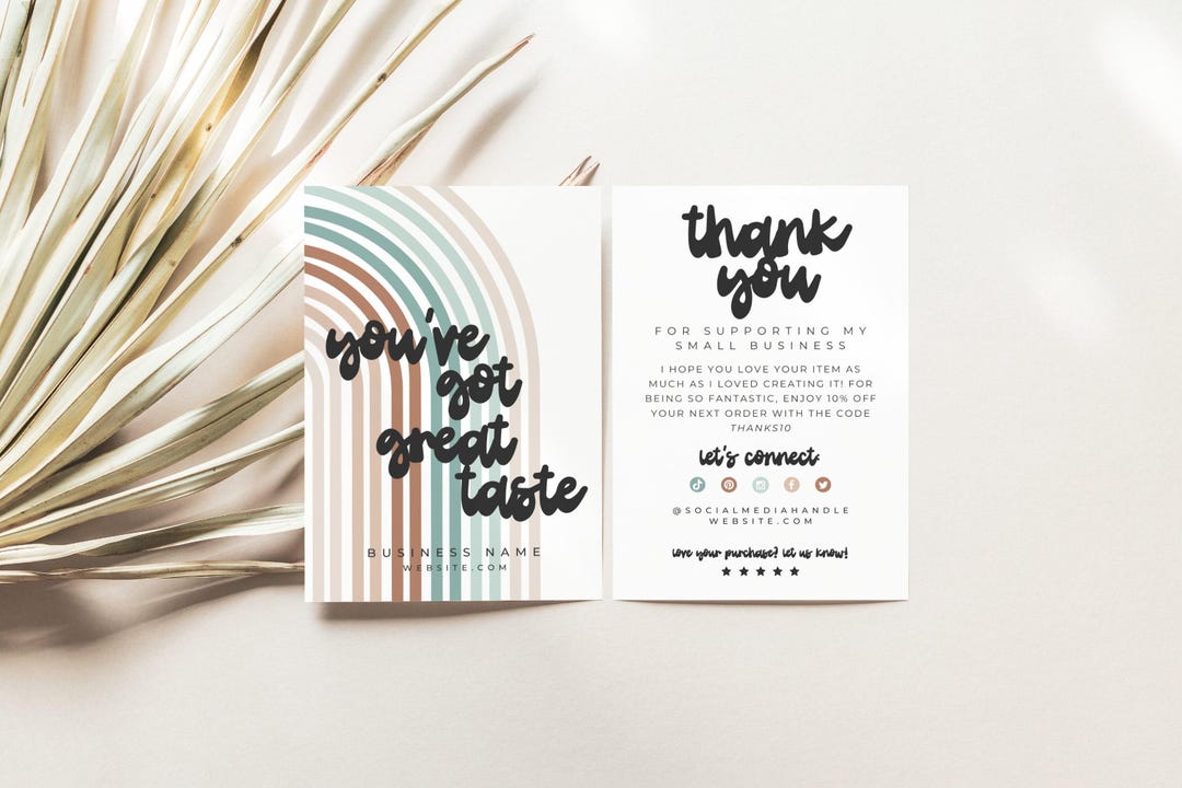 Retro Rainbow Thank You Card Canva Template, Editable Packaging Mailer ...